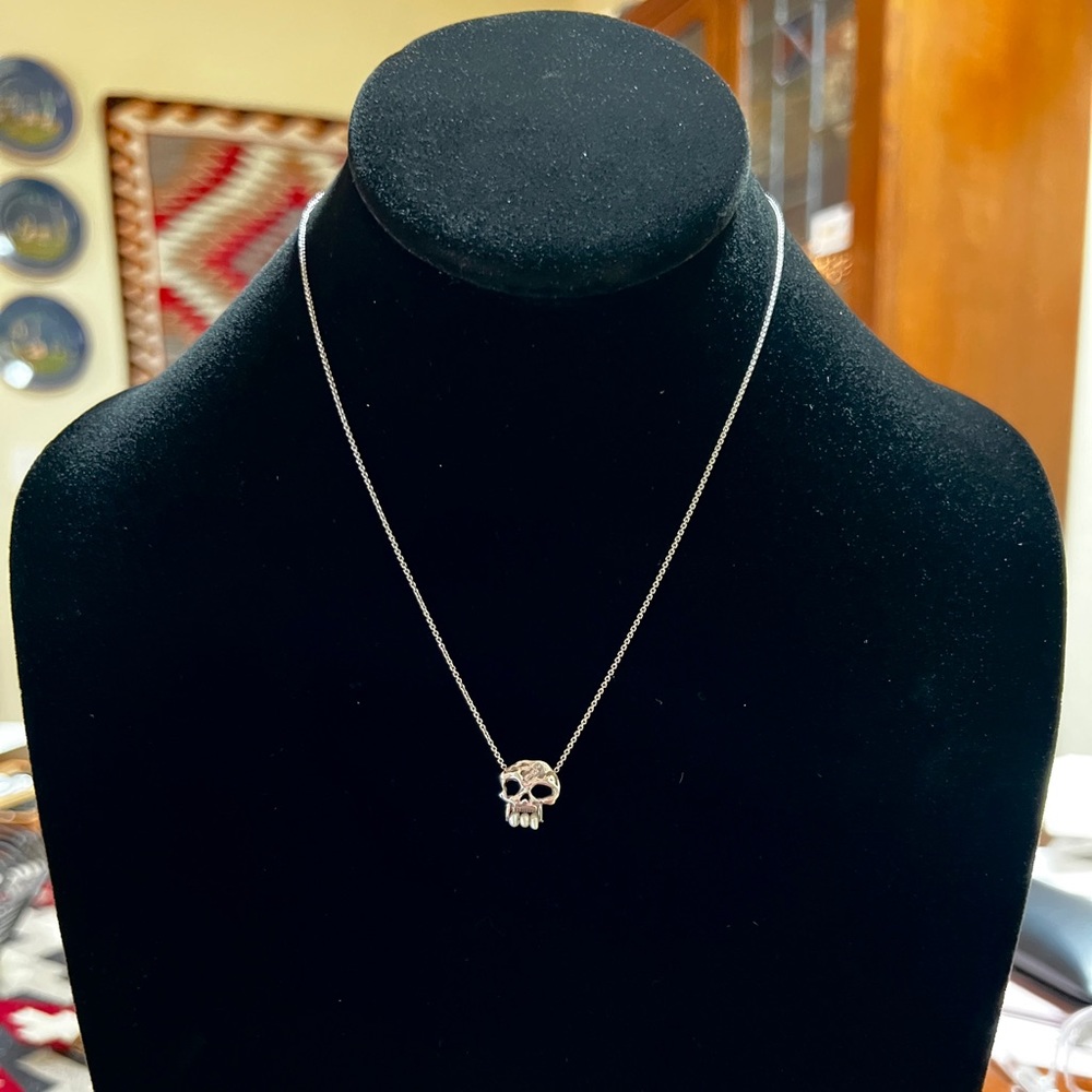 Memento Mori Goth Death Tiny Choker Necklace in Silver Pearl Teeth